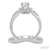 1 1/10 Ctw Diamond Wedding Set with 1 Ctw Round Cut Engagement Ring and 1/10 Ctw Wedding Band in 14K White Gold