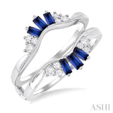 3X1.50MM&3.20MM Baguette Cut Sapphire and 1/5 ctw Round Cut Diamond Curved Center Precious Insert Ring in 14K White Gold