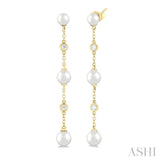 1/10 ctw Cultured Pearls 4X4 MM, 5X5 MM and 6X6 MM & Round Cut Diamond Station Long Earring in 14K Yellow Gold