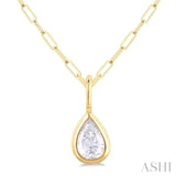 1/5 ctw Pear Cut Bezel Set Diamond Fashion Pendant With Paper Clip Chain in 14K yellow Gold