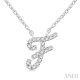 1/20 Ctw Initial 'F' Round cut Diamond Pendant With Chain in 14K White Gold