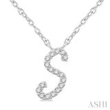 1/20 Ctw Initial 'S' Round cut Diamond Pendant With Chain in 14K White Gold