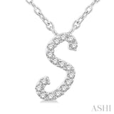 1/20 Ctw Initial 'S' Round cut Diamond Pendant With Chain in 14K White Gold