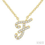 1/20 Ctw Initial 'F' Round cut Diamond Pendant With Chain in 14K Yellow Gold