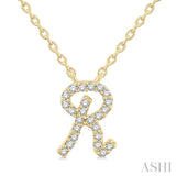 1/20 Ctw Initial 'R' Round cut Diamond Pendant With Chain in 14K Yellow Gold