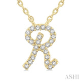 1/20 Ctw Initial 'R' Round cut Diamond Pendant With Chain in 14K Yellow Gold