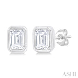 1/5 Ctw Petite Bezel Set Emerald Cut Diamond Fashion Stud Earring in 10K White Gold