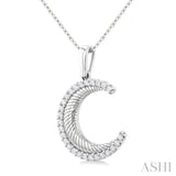 1/5 Ctw Spiral Textured Crescent Moon Round Cut Diamond Fashion Pendant With Chain in 14K White Gold