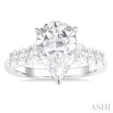 1 1/4 Ctw Pers Shape Oval and Round Cut Diamond Semi Mount Engagement Ring in 14K White Gold