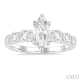 1 1/10 Ctw Marquise Shape Round Cut Diamond Semi Mount Engagement Ring in 14K White Gold