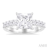 1 1/3 Ctw Princess Shape Princess and Round Cut Diamond Semi Mount Engagement Ring in 14K White Gold