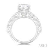 1 1/3 Ctw Pear Shape Oval and Round Cut Diamond Semi Mount Engagement Ring in 14K  White Gold