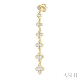 1/2 Ctw Graduated Four-Leaf Clover Round Cut Diamond Fashion Long Earring in 14K Yellow Gold