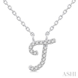 1/20 Ctw Initial 'T' Round cut Diamond Pendant With Chain in 14K White Gold