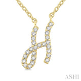 1/20 Ctw Initial 'H' Round cut Diamond Pendant With Chain in 14K Yellow Gold