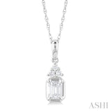 1/4 ctw Emerald and Round Cut Diamond Fashion Pendant With Chain in 14K White Gold