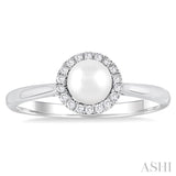 5MM White Pearl and 1/20 ctw Round Cut Diamond Halo Ring in 14K White Gold