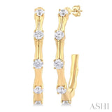 1/3 Ctw Bamboo Shoot Inspired Round Cut Diamond Fashion Half Hoop Earring in 14K Yellow Gold