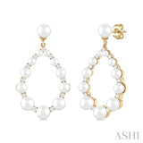 1/4 Ctw Tear Drop 2 MM-4.5 MM Cultured Pearls and Round Cut Diamond Fashion Earring in 14K Yellow Gold