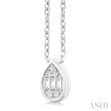 1/6 Ctw Petite Bezel Set Pear Shape Fusion Baguette and Round Cut Diamond Fashion Pendant With Chain in 10K White Gold