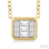 1/6 Ctw Petite Bezel Set East-West Emerald Shape Fusion Baguette and Round Cut Diamond Fashion Pendant With Chain in 10K Yellow Gold