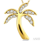 1/4 Ctw Palm Tree Round Cut Diamond Pendant in 14K Yellow Gold with Chain