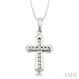 1/10 Ctw Round Cut Diamond Cross Pendant in 14K White Gold with Chain