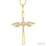 1/10 Ctw Angel Wing Round Cut Diamond Cross Pendant With Chain in 10K Yellow Gold