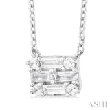 1/4 ctw Fusion Baguette and Round Cut Diamond Pendant With Chain in 14K White Gold