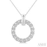 1/3 ctw Bold Triple Link Weave Circle Round Cut Diamond Fashion Pendant With Chain in 14K White Gold