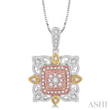 1/4 Ctw Square Shape Round Cut Diamond Pendant in 14K Tri Color Gold with Chain